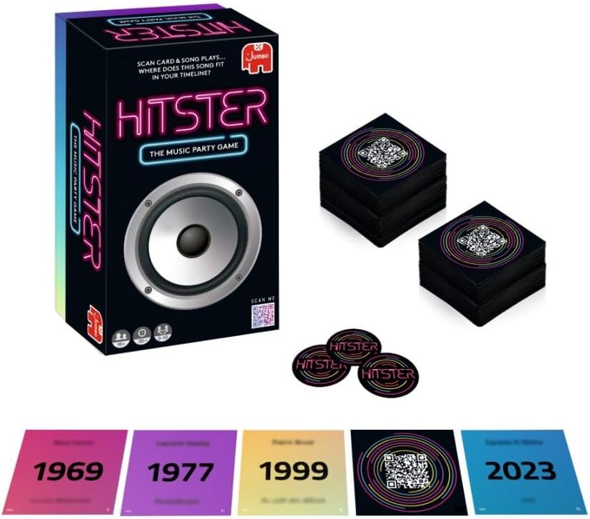 Jumbo Hitster - The Music Fun Party Quiz Card Game, 2-10 Players - 300 Plus Iconic Music Hits - Great for Adult and Family Game Night