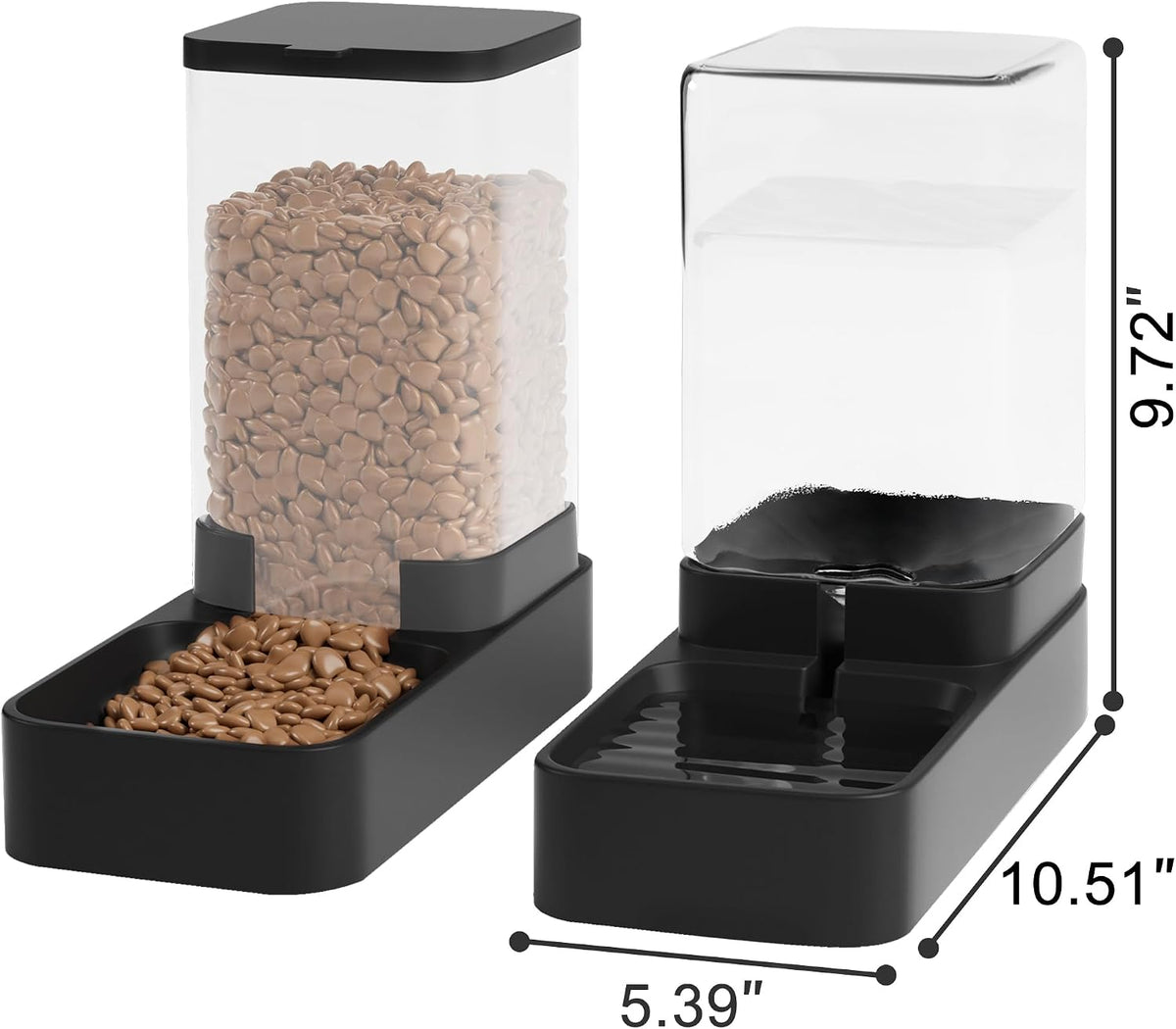 Automatic Cat Feeder and Water Dispenser in Set with Pet Food Bowl,Gravity Dog Waterer and Food Feeder for Small Medium Dog Cat Puppy Kitten Large Capacity(3.3L,Black)