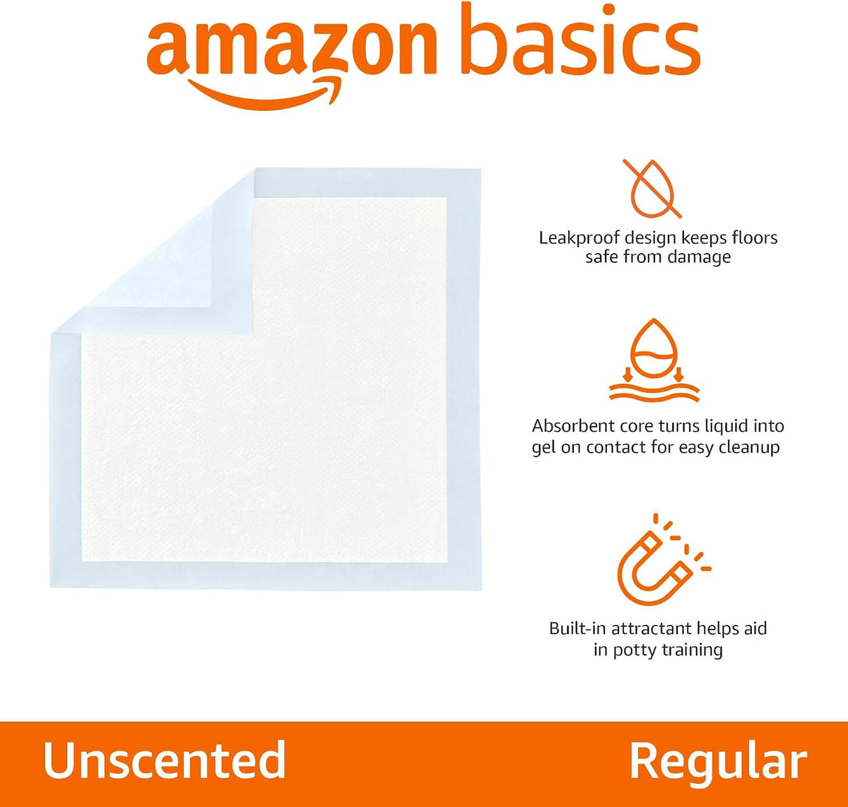 Amazon Basics Leak-Proof Dog and Puppy Potty Training Pee Pads with Quick-Dry 5-Layer Super Absorbent Design, Regular Size 22 x 22 inch, Blue & White, 100 Count