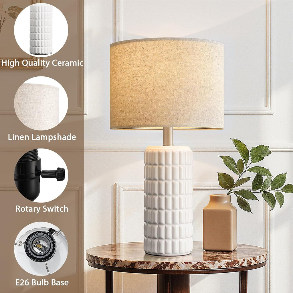 Seealle 23" Modern Ceramic Table Lamps Set of 2, Lamps for Bedroom, White
