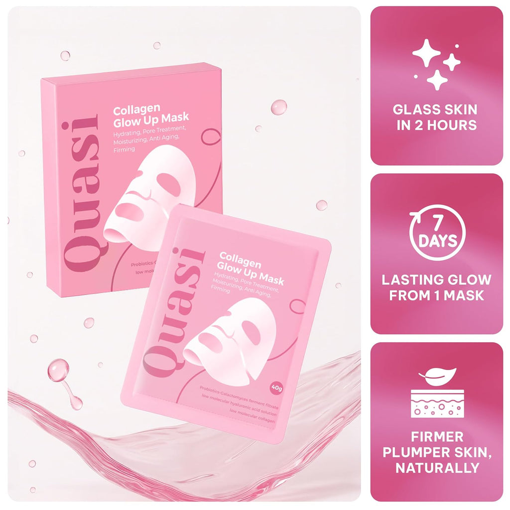 Bio-Collagen Face Mask Overnight – Hydrating Korean Sheet Mask – Niacinamide & Low Molecular Collagen – Firming & Smoothing Skincare for All Skin Types – 4 Masks