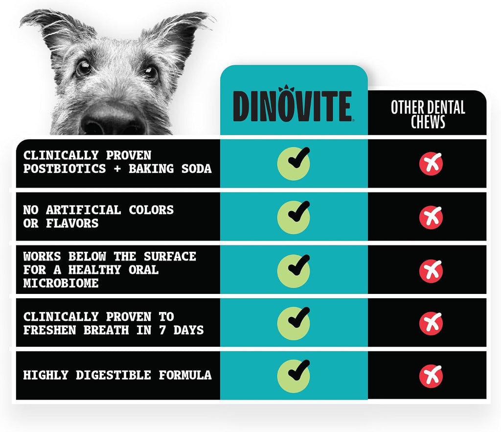 Dinovite Daily Dental Chews for Medium Dogs, Freshens Breath, Mint, 20 CT