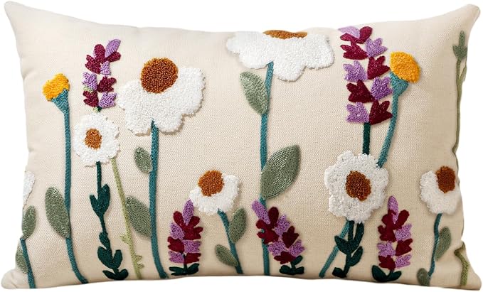 Embroidered Throw Pillow Cover, 20x12 Inch, Strawberry Leaves