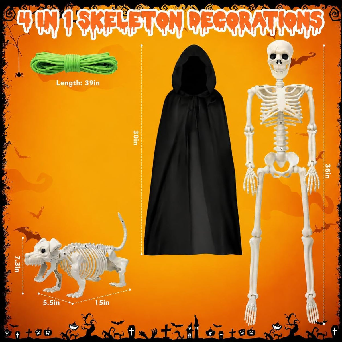 Halloween Decorations Outdoor 36 Inch Realistic Posable Skeleton With Dog