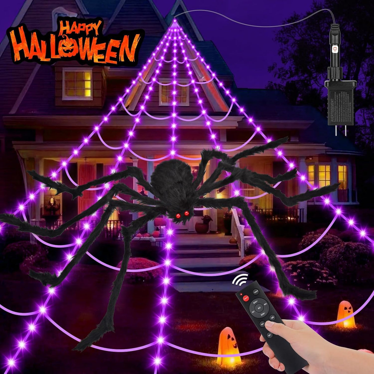 Halloween Decorations Spider Web Lights Outdoor +59" Fake Spider