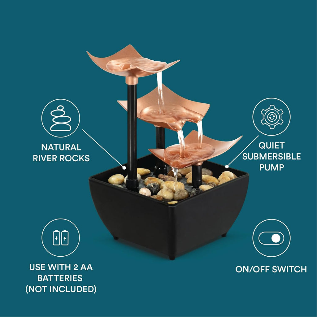 Homedics Tabletop Water Fountain, 3 Tier Indoor Waterfall Fountain