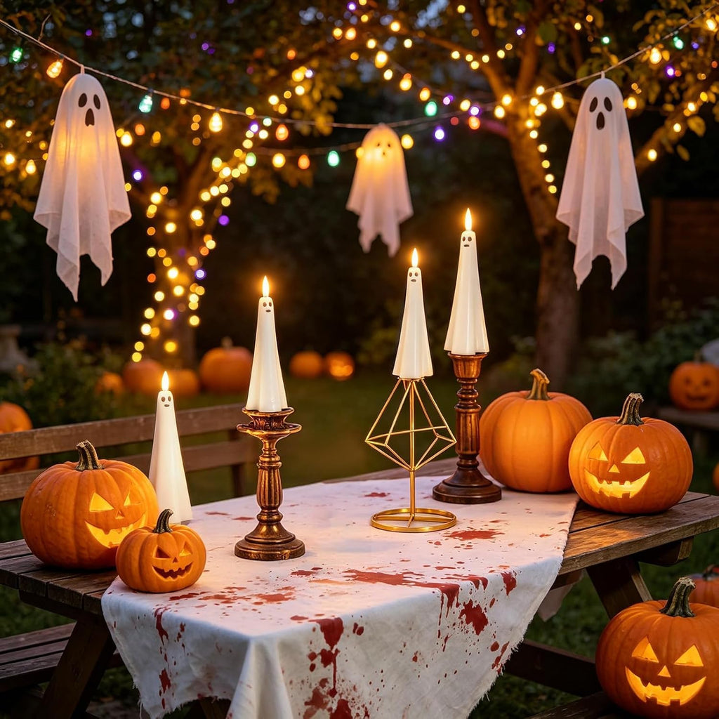 Ghost Flameless Floating Candles with Wand Remote, 20 Pcs Magic Flickering Battery Operated LED Hanging Taper Candles for Halloween Party Decoration(White)