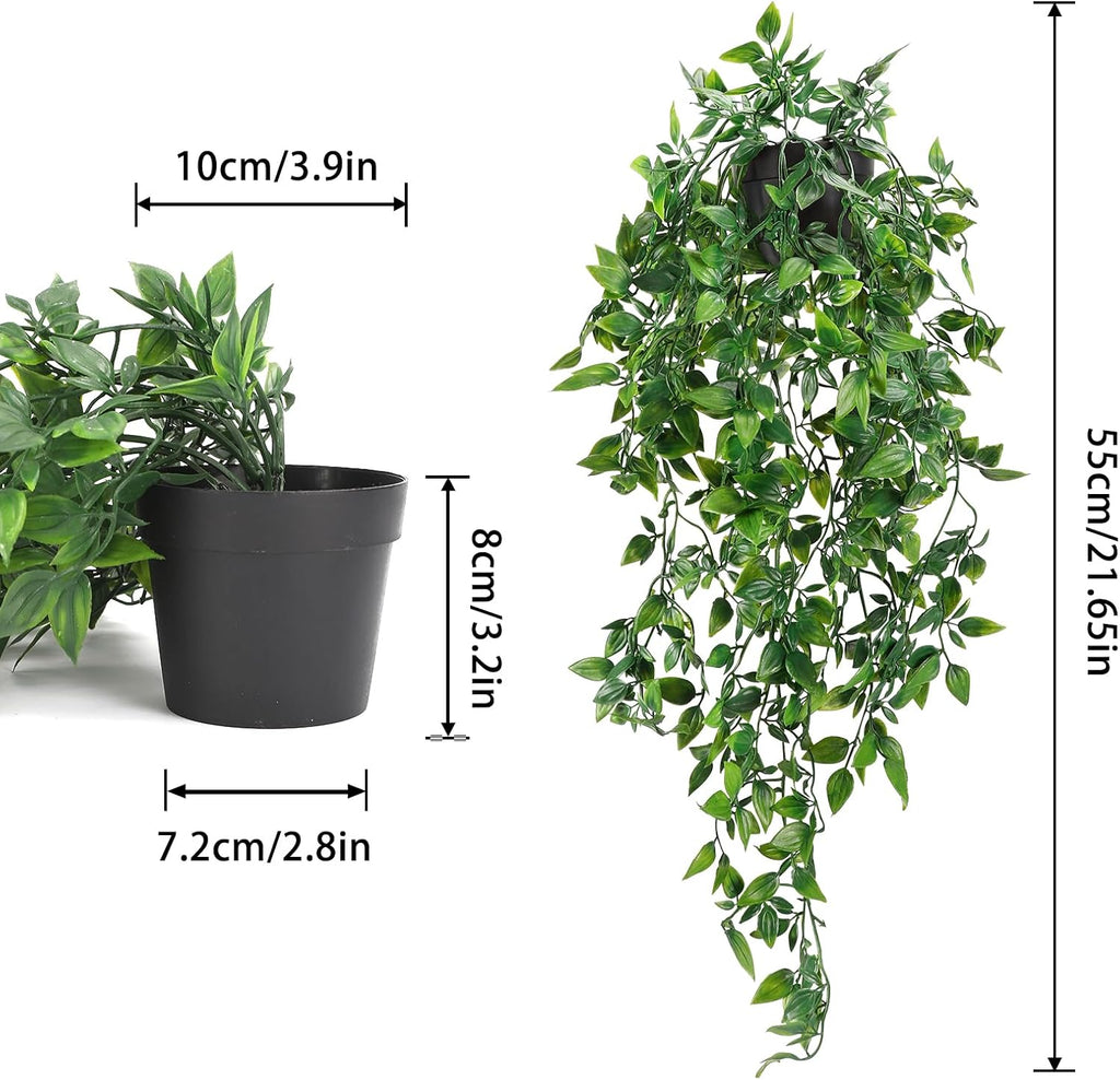 Whonline 2pcs Fake Hanging Plants, Artificial Potted Plants for Indoor Outdoor Aesthetic Office Living Room Shelf Decor
