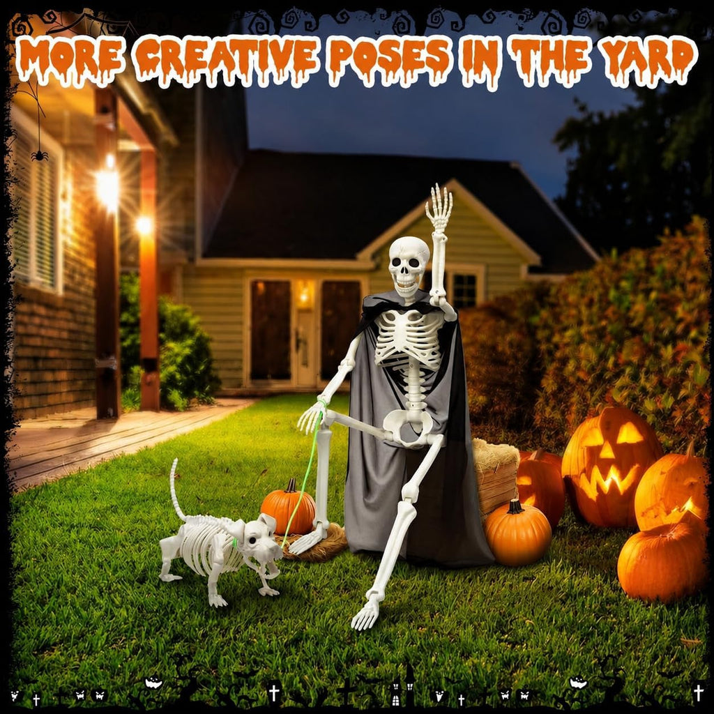 Halloween Decorations Outdoor 36 Inch Realistic Posable Skeleton With Dog