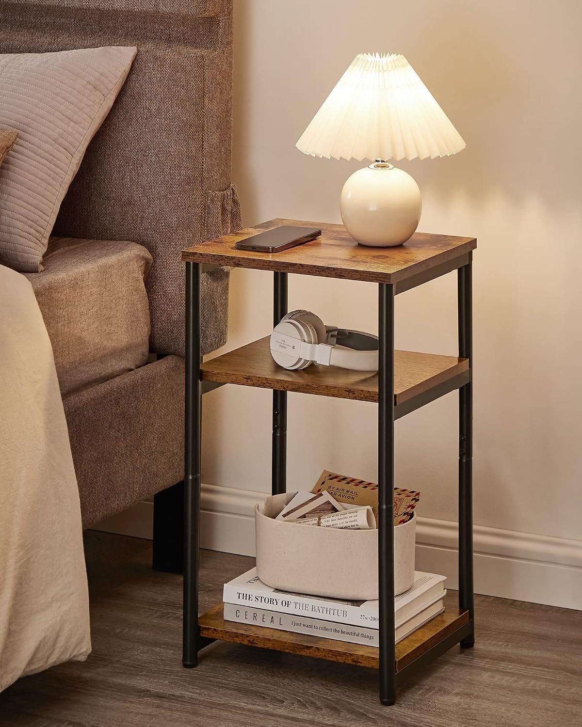Versstile Side Table, Small End Table, Tall Nightstand, Steel Frame