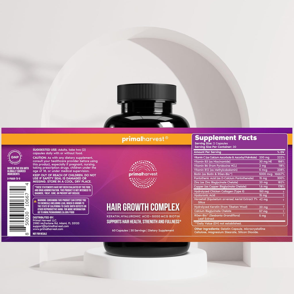 Hair Growth Complex - Daily Supplement, Gluten & Dairy Free