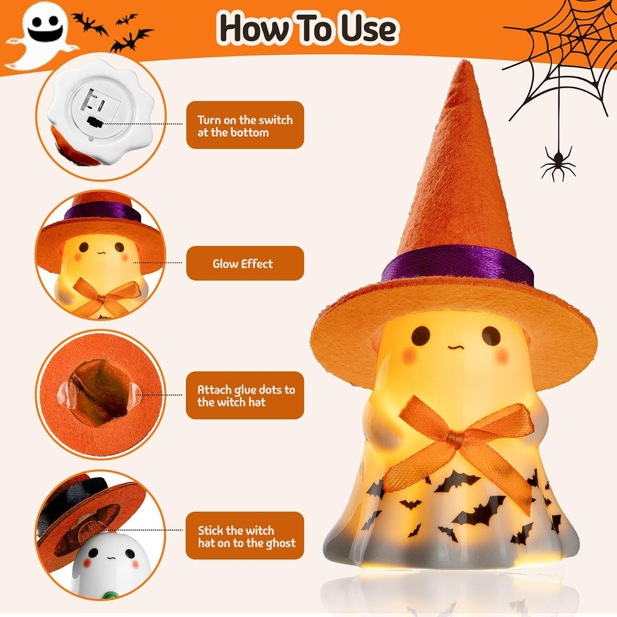 Halloween Decorations Indoor,3Pcs Cute Spooky Ceramic Ghost Halloween Decorations,Ghost Figurines with Hats - Adorable Tabletop Decor for Mantel,Party, Home, Porch Decor