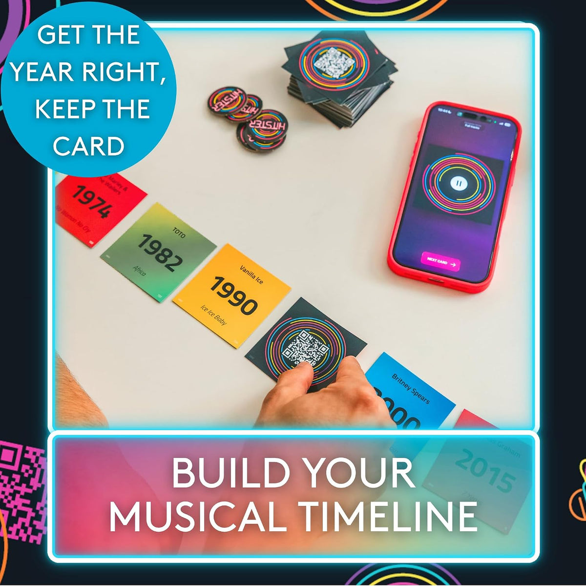 Jumbo Hitster - The Music Fun Party Quiz Card Game, 2-10 Players - 300 Plus Iconic Music Hits - Great for Adult and Family Game Night