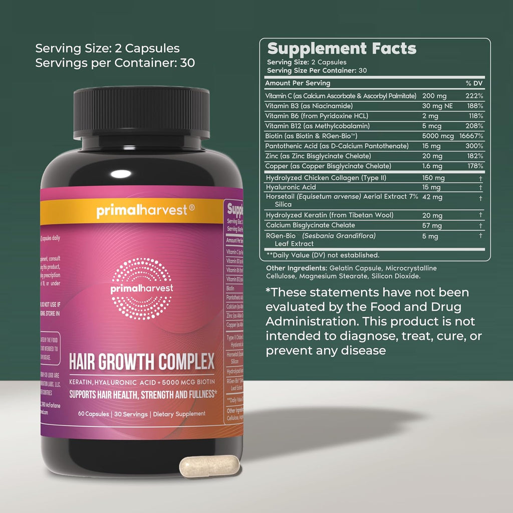 Hair Growth Complex - Daily Supplement, Gluten & Dairy Free