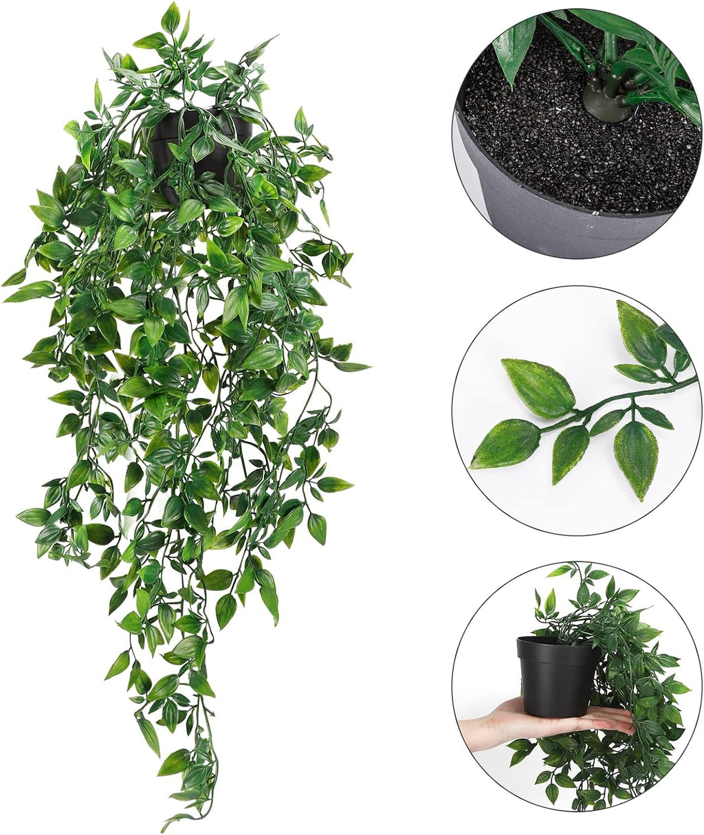 Whonline 2pcs Fake Hanging Plants, Artificial Potted Plants for Indoor Outdoor Aesthetic Office Living Room Shelf Decor