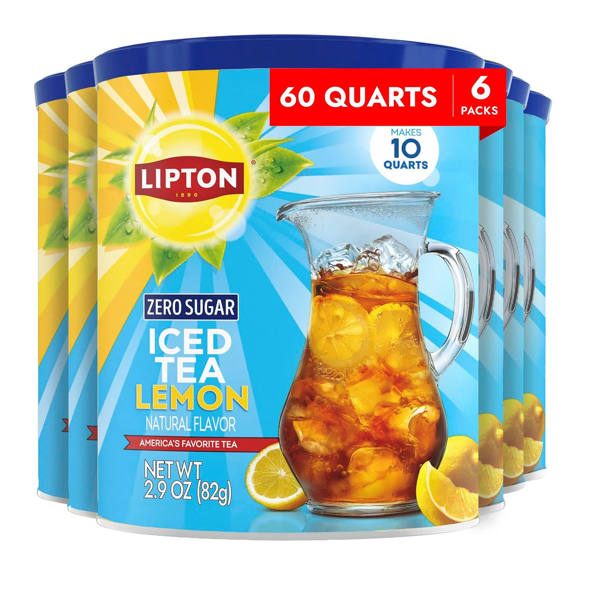 Lipton Zero Sugar Lemon Iced Tea Mix, Makes 60 Quarts, 6-Pack