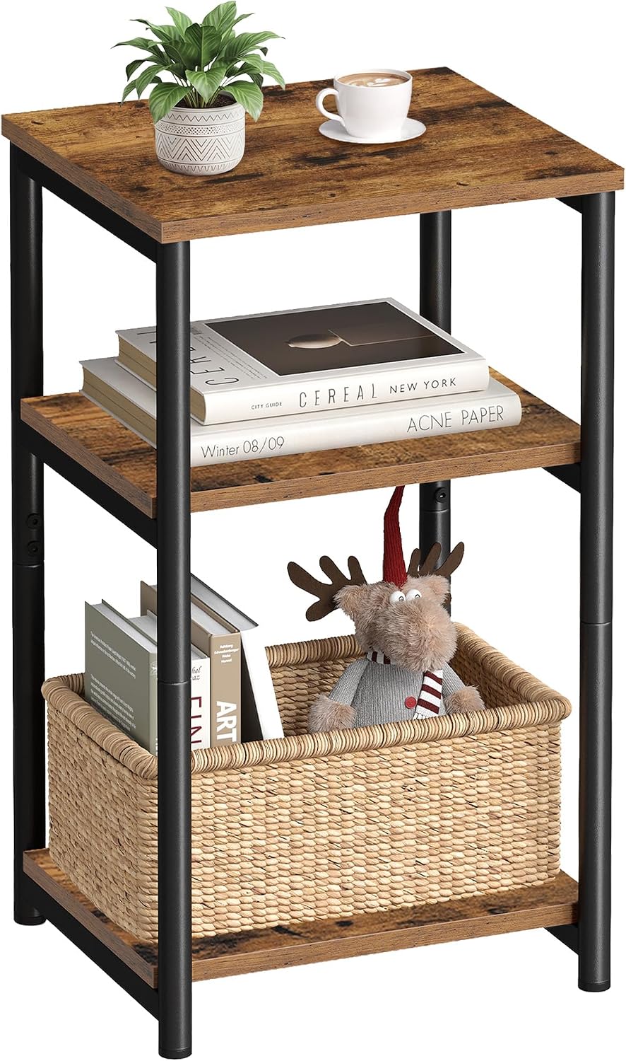 Versstile Side Table, Small End Table, Tall Nightstand, Steel Frame