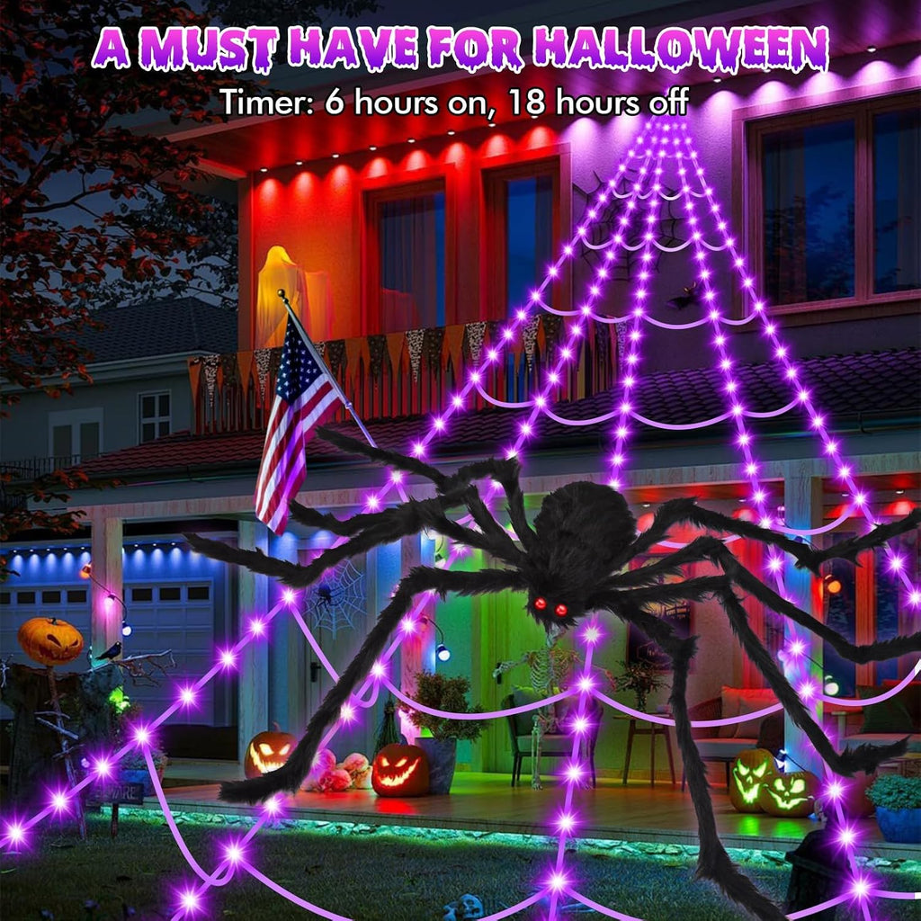 Halloween Decorations Spider Web Lights Outdoor +59" Fake Spider