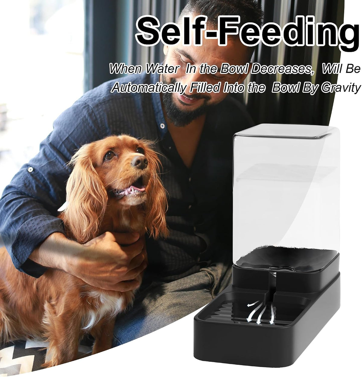 Automatic Cat Feeder and Water Dispenser in Set with Pet Food Bowl,Gravity Dog Waterer and Food Feeder for Small Medium Dog Cat Puppy Kitten Large Capacity(3.3L,Black)