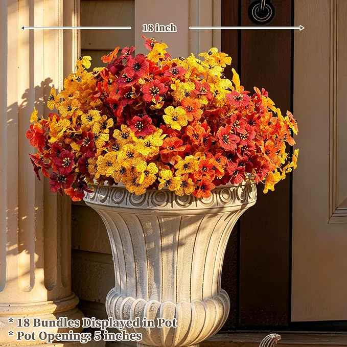 Luxury 18 PCS Artificial Mums for Outdoors Faux Mums of Eucalyptus Leaves