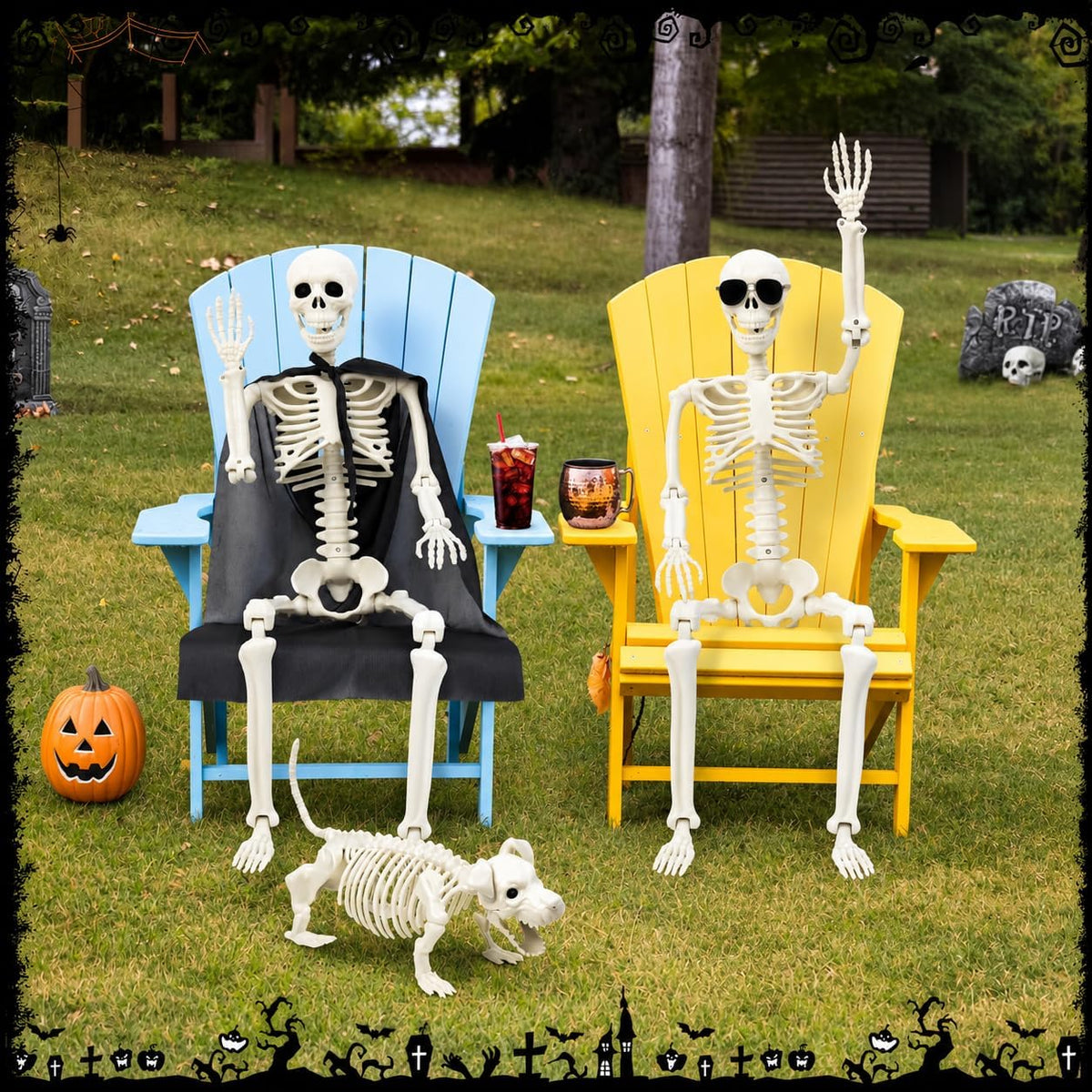 Halloween Decorations Outdoor 36 Inch Realistic Posable Skeleton With Dog