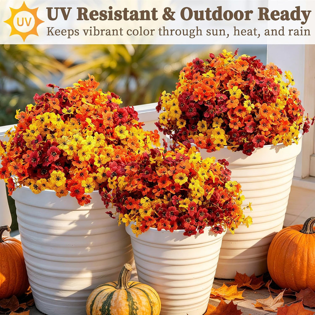 Luxury 18 PCS Artificial Mums for Outdoors Faux Mums of Eucalyptus Leaves