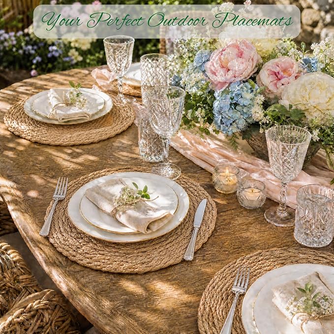 13.8'' Round Woven Placemats Set of 12, Boho Wicker Chargers, Terrekraft