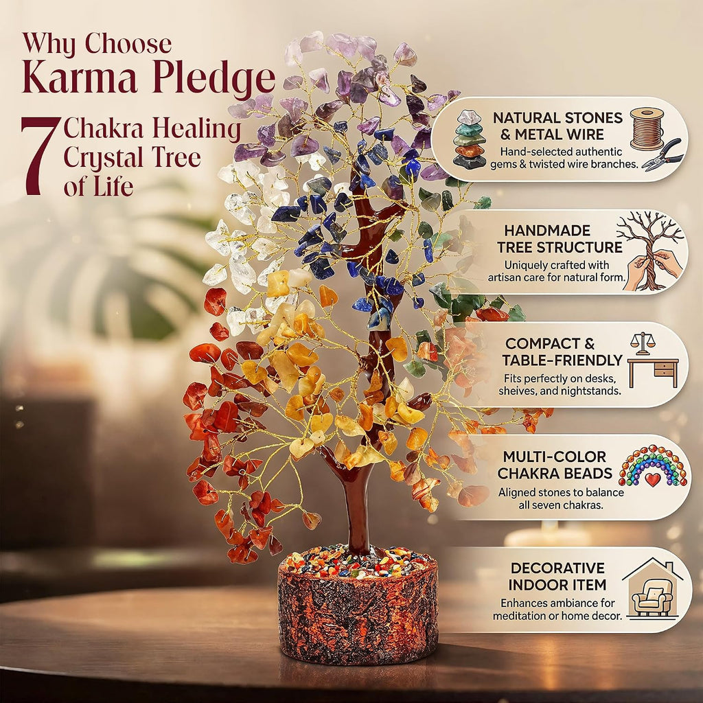 Handmade 7 Chakra Crystal Tree of Life - Unique Birthday for Women, Mom, & Friends | Handcrafted Healing Crystal Decor for Home & Office, Brings Positive Energy, Luck & Prosperity