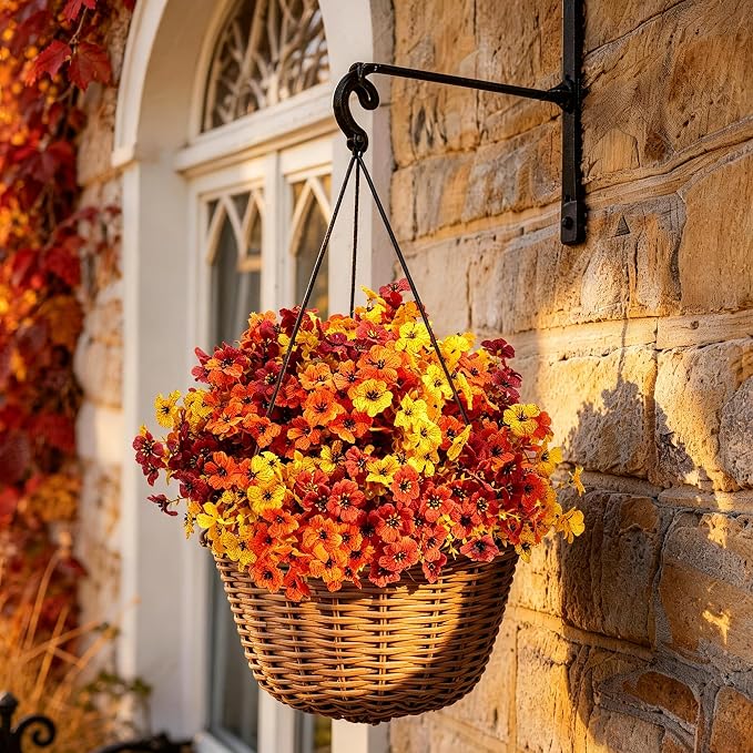 Luxury 18 PCS Artificial Mums for Outdoors Faux Mums of Eucalyptus Leaves