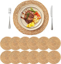13.8'' Round Woven Placemats Set of 12, Boho Wicker Chargers, Terrekraft