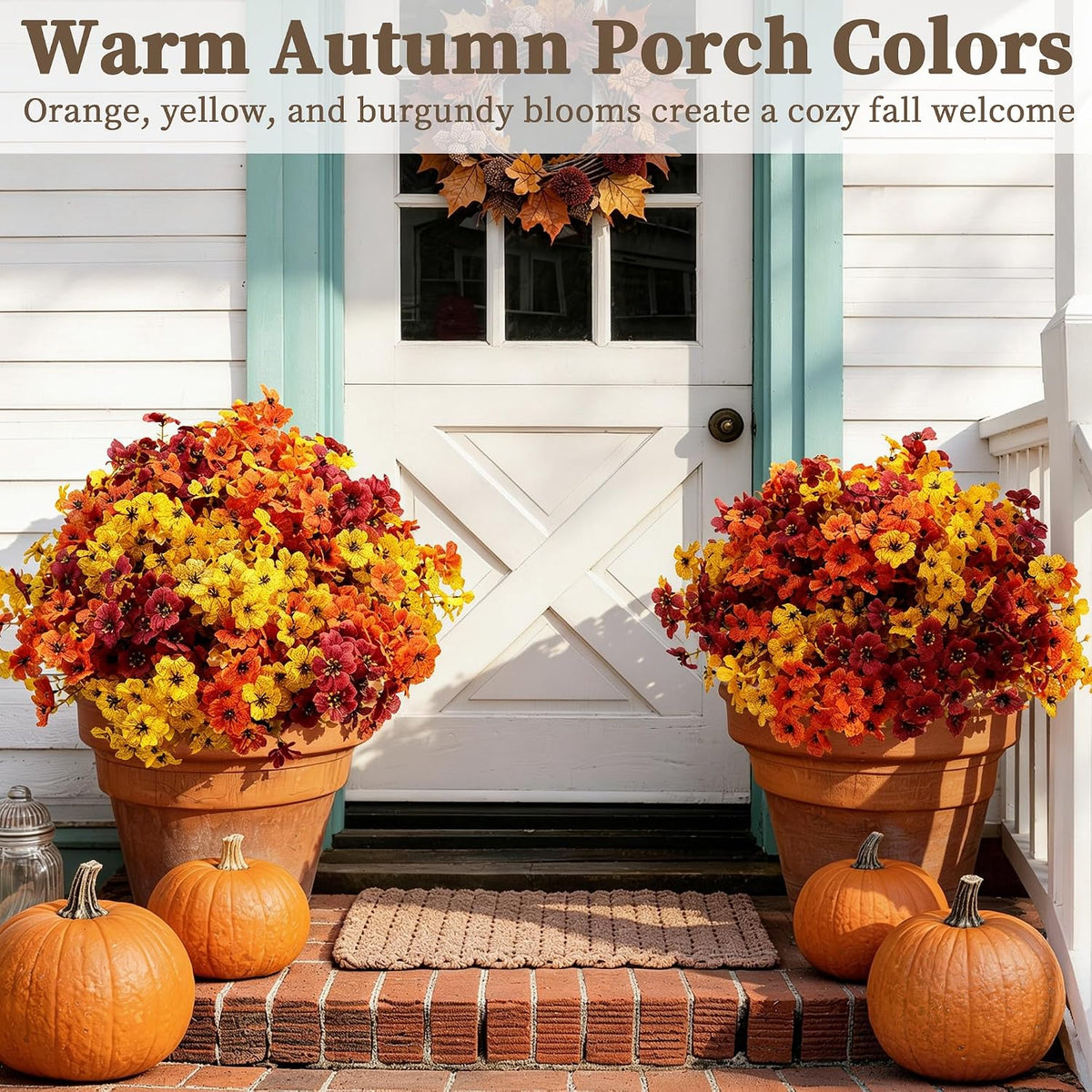 Luxury 18 PCS Artificial Mums for Outdoors Faux Mums of Eucalyptus Leaves