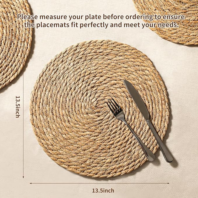 13.8'' Round Woven Placemats Set of 12, Boho Wicker Chargers, Terrekraft